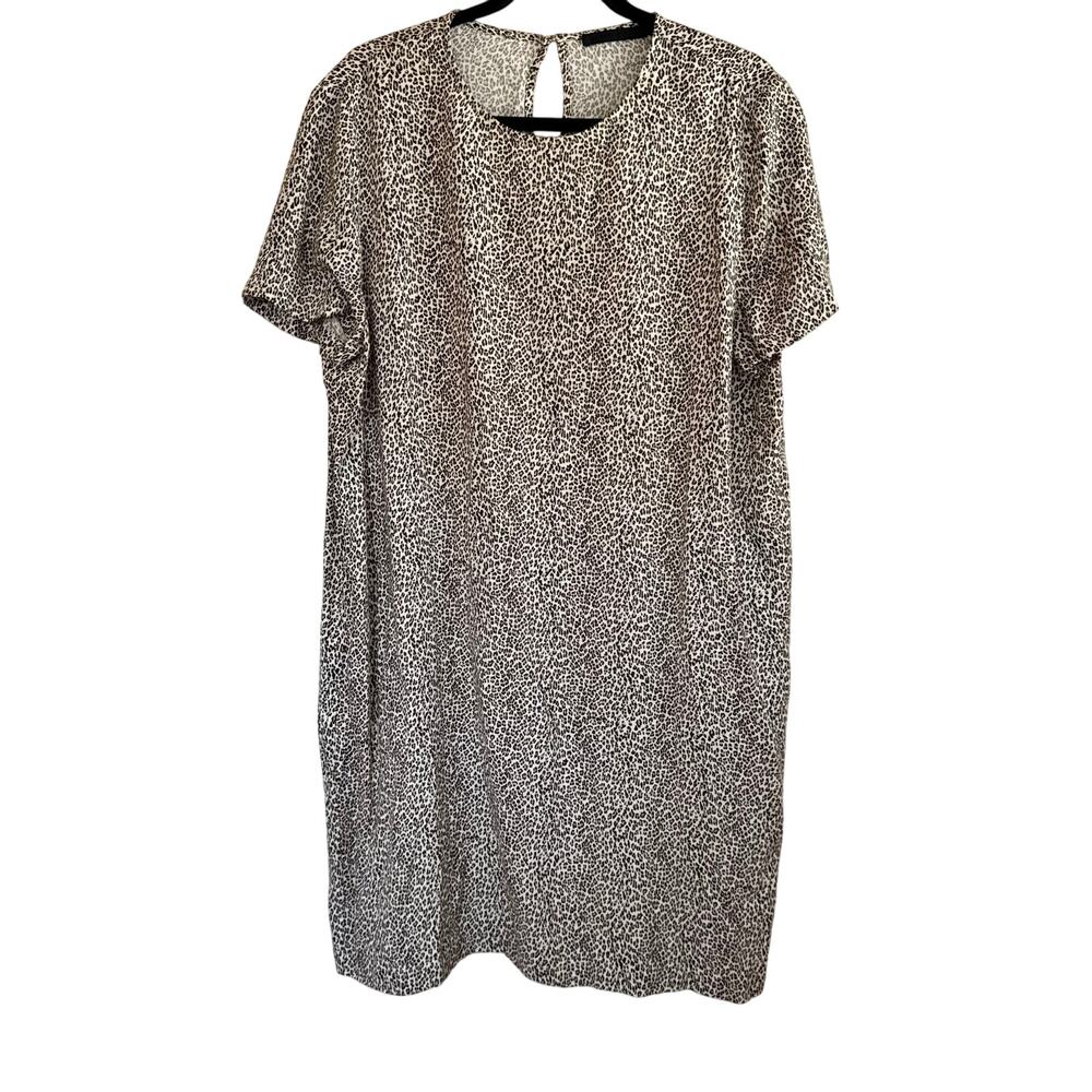 Jenni Kanye Leopard Print Midi Dress Cream Brown Round Neck Short Sleeve Sz XL